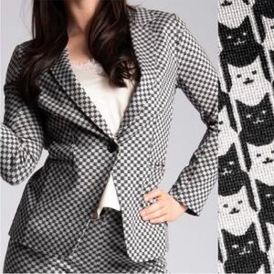 Betabrand | Catstooth Black White Cat Print Houndstooth Stretch Blazer